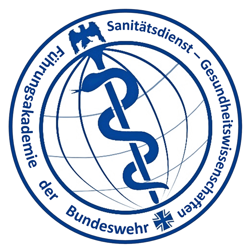 Wappen Fakultät Sanitätsdienst und Gesundheitswissenschaften Blaues Wappen auf weißen Grund
