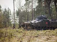 Jetzt ist die Schnelligkeit der Grenadiere gefragt Der Schützenpanzer Marder mit Soldaten im Gelände